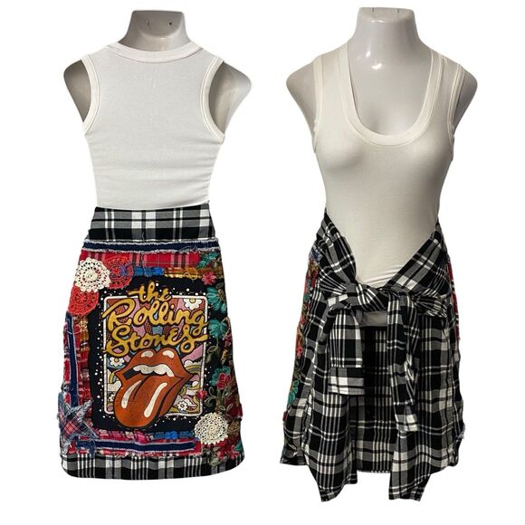 Upcycled Flannel Shirt Womens XL Rolling Stone Grunge Shacket Rock Concert Art - Picture 3 of 16